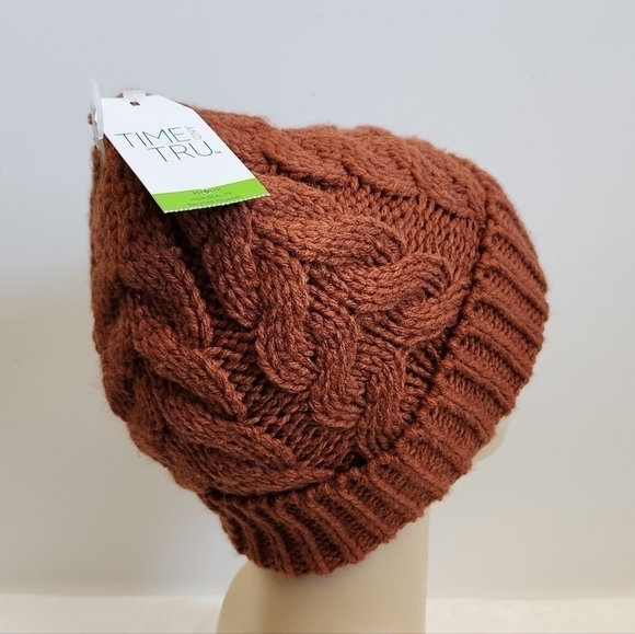 NWT Time and Tru Brown Cinnamon Spice Cable Knit Winter Beanie Hat - Picture 6 of 15